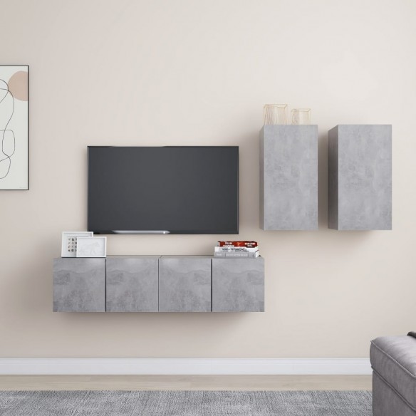 Ensemble de meuble TV 4 pcs Gris béton Aggloméré