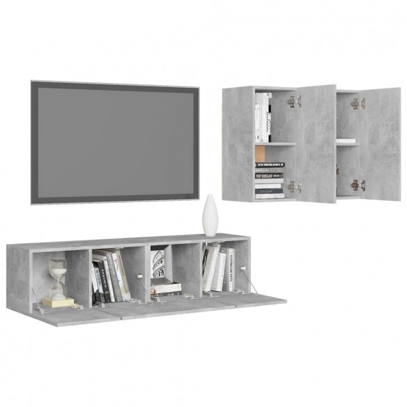 Ensemble de meuble TV 4 pcs Gris béton Aggloméré