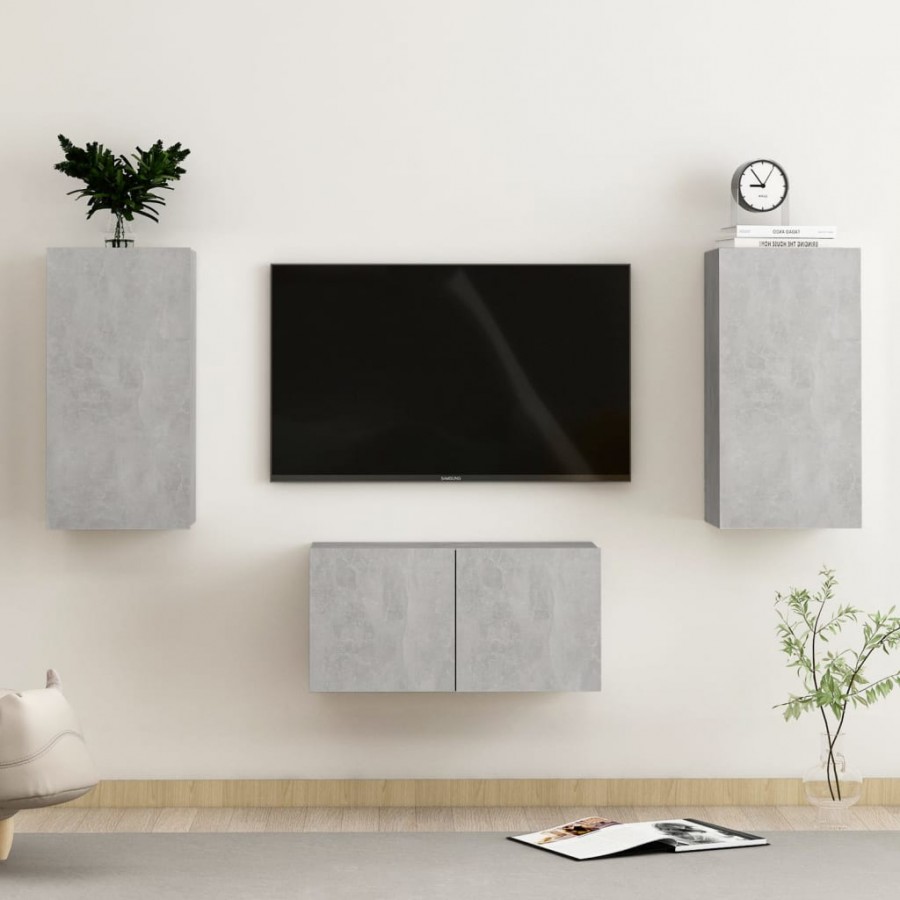 Ensemble de meubles TV 3 pcs Gris béton Aggloméré