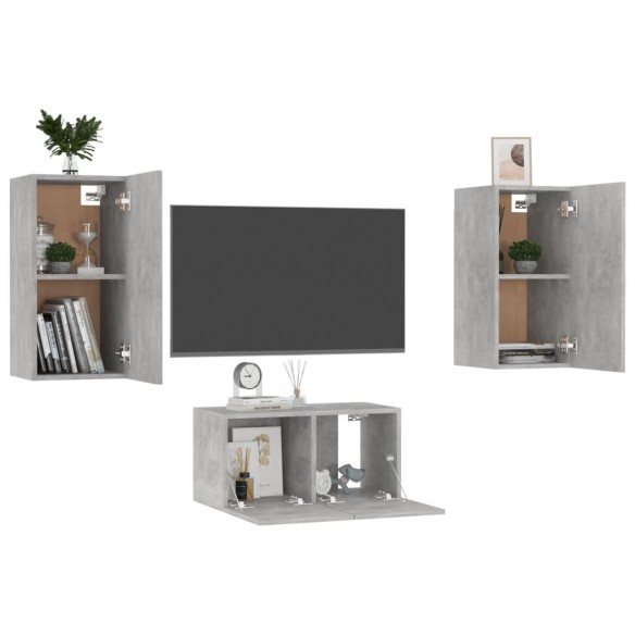 Ensemble de meubles TV 3 pcs Gris béton Aggloméré