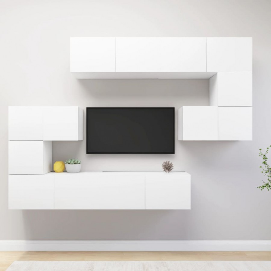 Ensemble de meuble TV 8 pcs Blanc Aggloméré