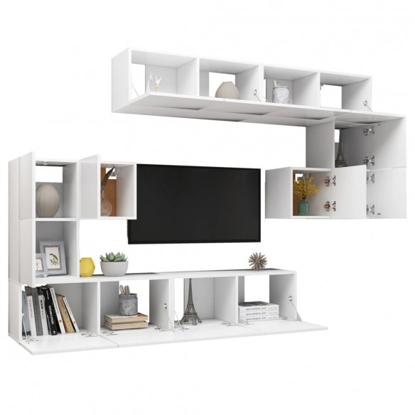 Ensemble de meuble TV 8 pcs Blanc Aggloméré