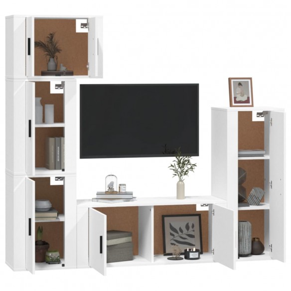 Ensemble de meubles TV 5 pcs Blanc Bois d'ingénierie