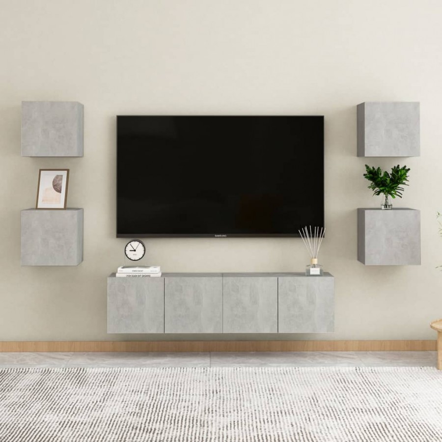 Ensemble de meubles TV 6 pcs Gris béton Aggloméré