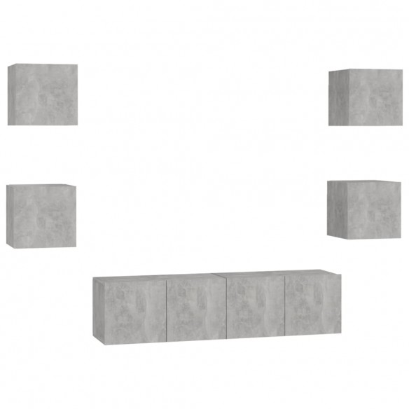 Ensemble de meubles TV 6 pcs Gris béton Aggloméré