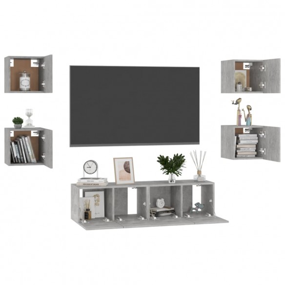 Ensemble de meubles TV 6 pcs Gris béton Aggloméré