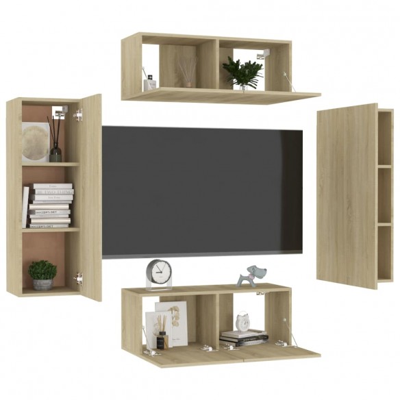 Ensemble de meubles TV 4 pcs Chêne sonoma Aggloméré