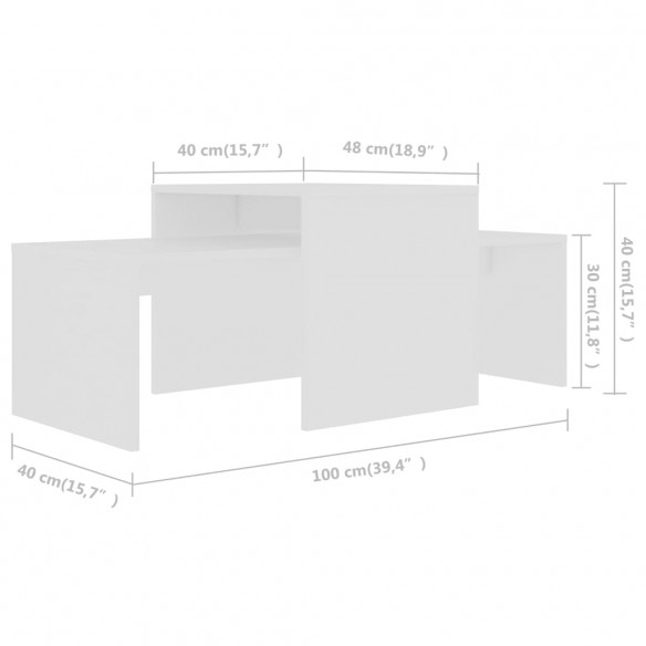 Ensemble de tables basses Blanc 100x48x40 cm Aggloméré