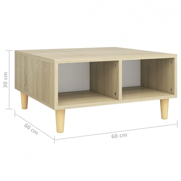 Table basse Blanc et chêne sonoma 60x60x30 cm Aggloméré