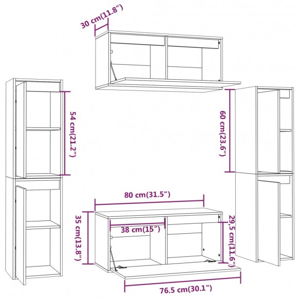 Meubles TV 6 pcs Blanc Bois massif de pin