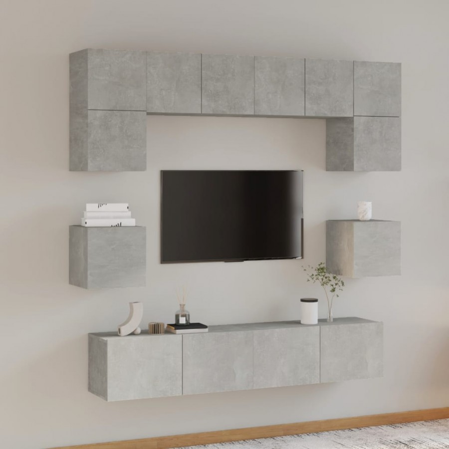 Ensemble de meubles TV 8 pcs Gris béton Bois d'ingénierie