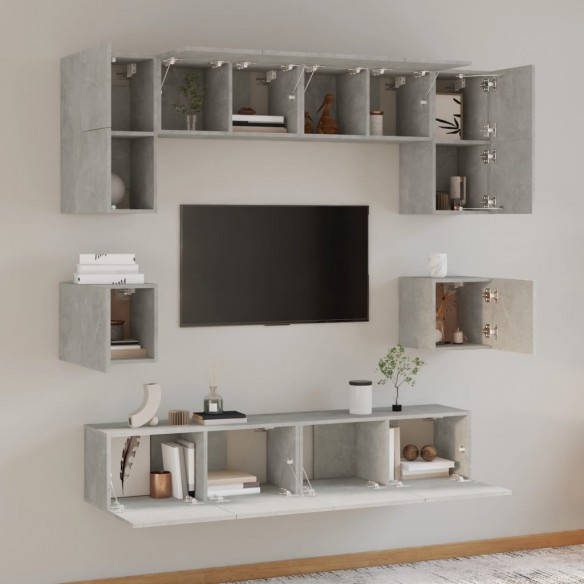 Ensemble de meubles TV 8 pcs Gris béton Bois d'ingénierie