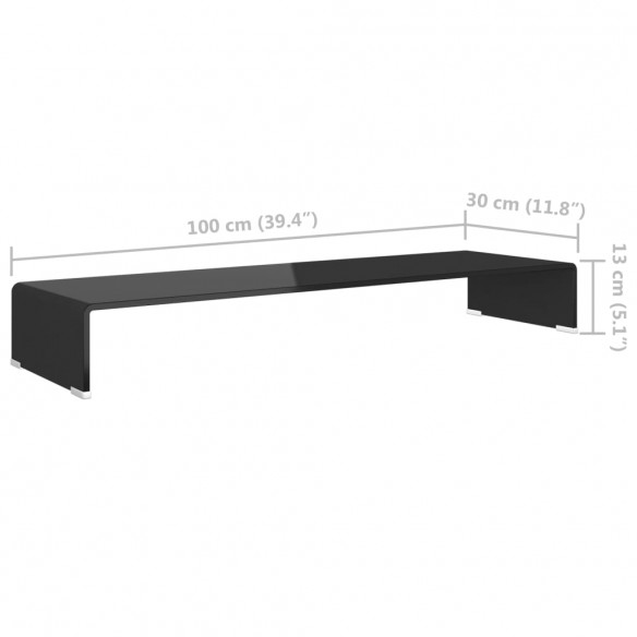 Meuble TV/ Support pour moniteur 100 x 30 x 13 cm Verre Noir