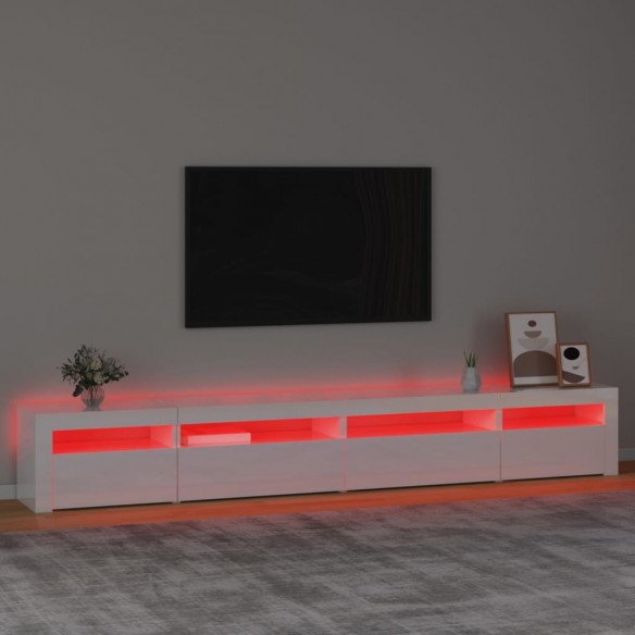 Meuble TV avec lumières LED Blanc brillant 270x35x40 cm