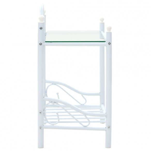 Table de chevet 2 pcs Acier et verre trempé 45x30,5x60 cm Blanc