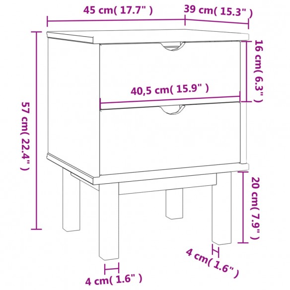 Table de chevet OTTA 45x39x57 cm bois de pin massif