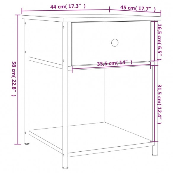 Table de chevet chêne marron 44x45x58 cm bois d'ingénierie