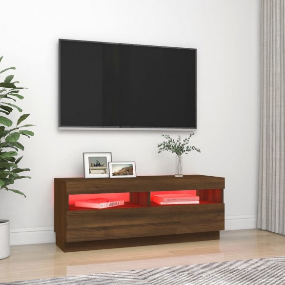 Meuble TV avec lumières LED chêne marron 100x35x40 cm