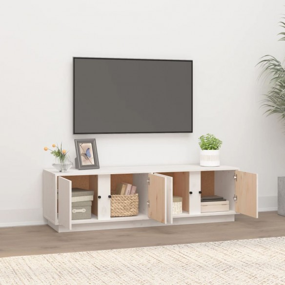 Meuble TV Blanc 140x40x40 cm Bois de pin massif