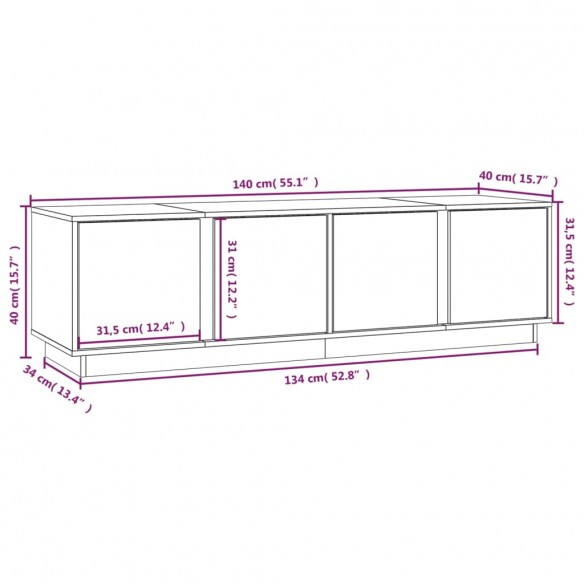 Meuble TV Blanc 140x40x40 cm Bois de pin massif