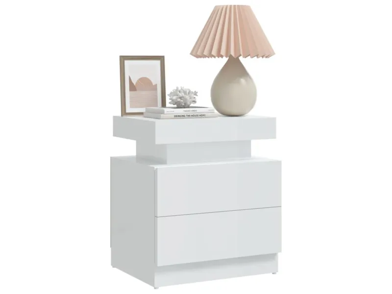 Table de chevet Blanc brillant 45x35x52 cm Aggloméré