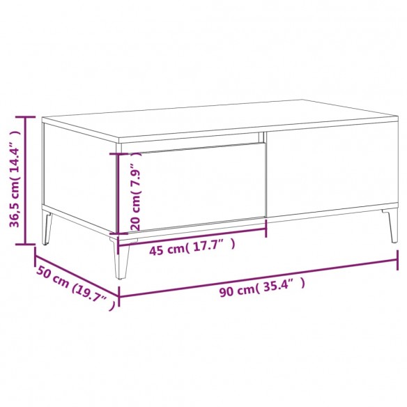 Table basse Blanc brillant 90x50x36,5 cm Bois d'ingénierie