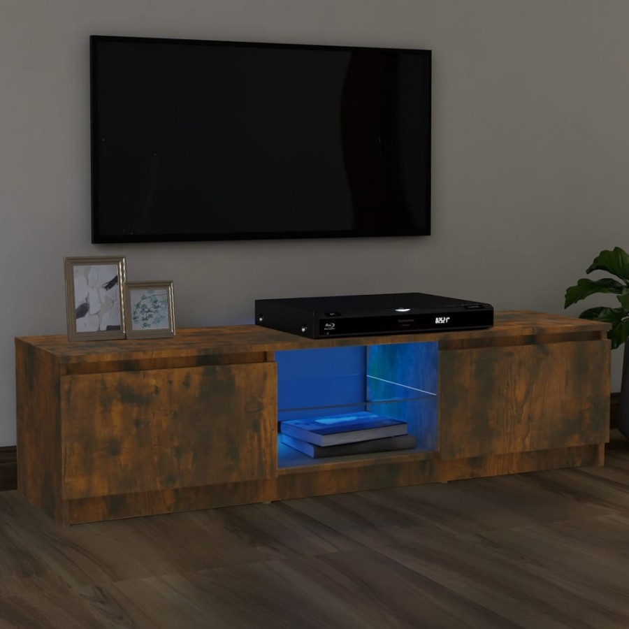 Meuble TV avec lumières LED chêne fumé 120x30x35,5 cm