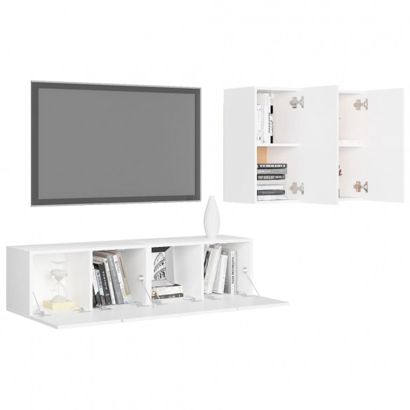 Ensemble de meuble TV 4 pcs Blanc Aggloméré