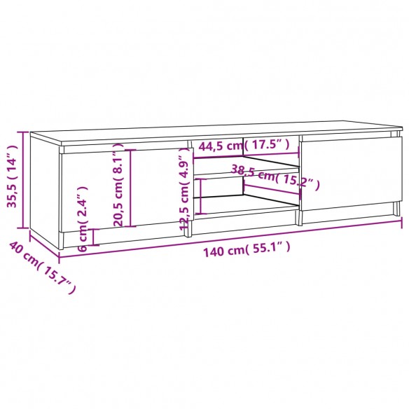 Meuble TV Chêne fumé 140x40x35,5 cm Bois d'ingénierie