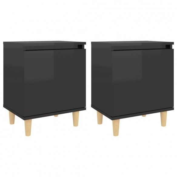 Tables de chevet pieds en bois 2 pcs Noir brillant 40x30x50 cm