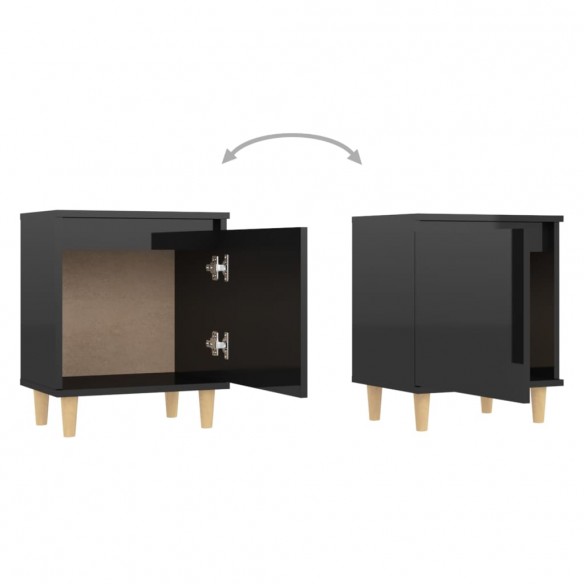 Tables de chevet pieds en bois 2 pcs Noir brillant 40x30x50 cm