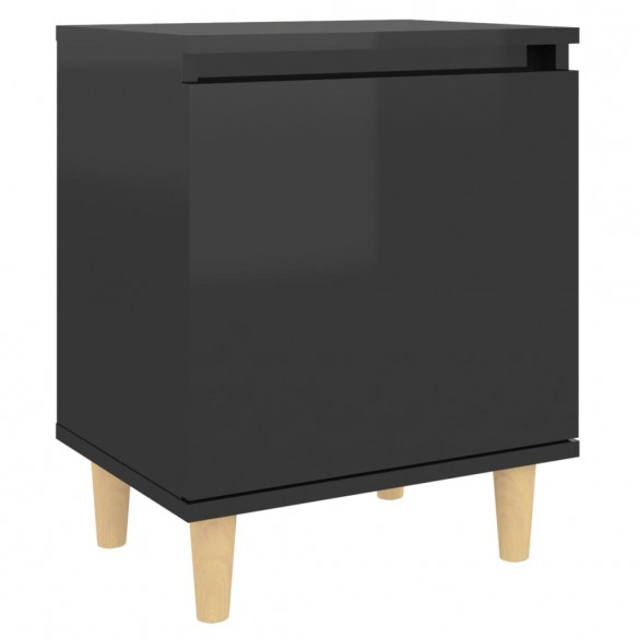 Tables de chevet pieds en bois 2 pcs Noir brillant 40x30x50 cm