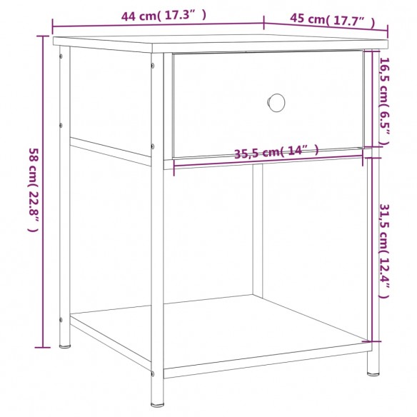 Table de chevet chêne fumé 44x45x58 cm bois d'ingénierie