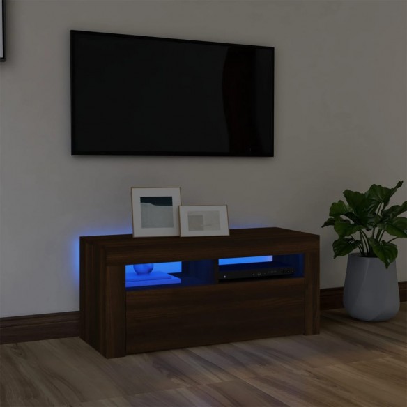 Meuble TV avec lumières LED Chêne marron 90x35x40 cm