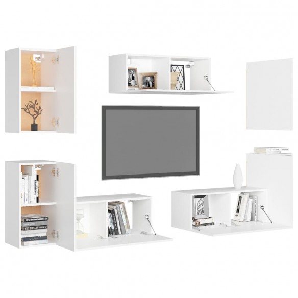 Ensemble de meubles TV 7 pcs Blanc Aggloméré