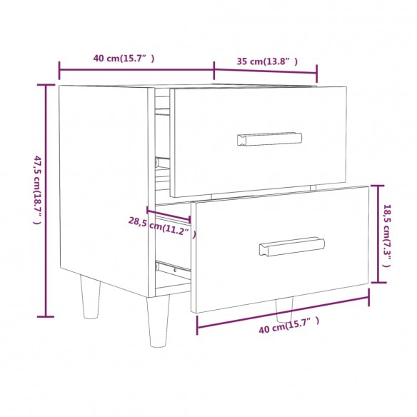 Table de chevet Blanc 40x35x47,5 cm