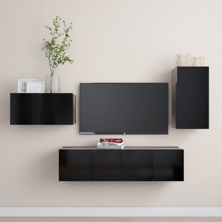 Ensemble de meuble TV 4 pcs Noir Aggloméré