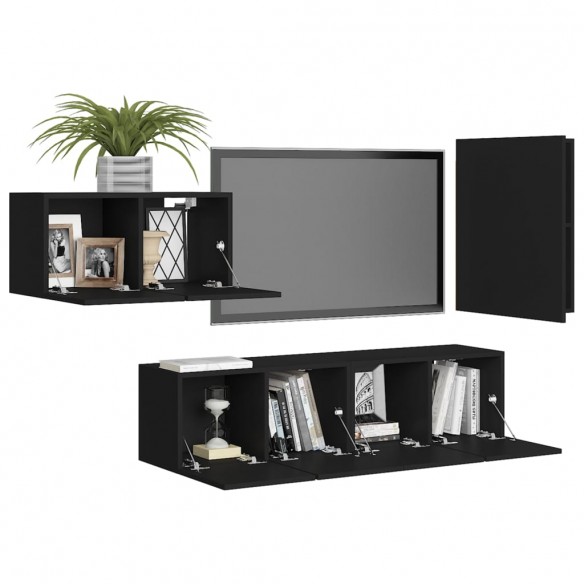 Ensemble de meuble TV 4 pcs Noir Aggloméré