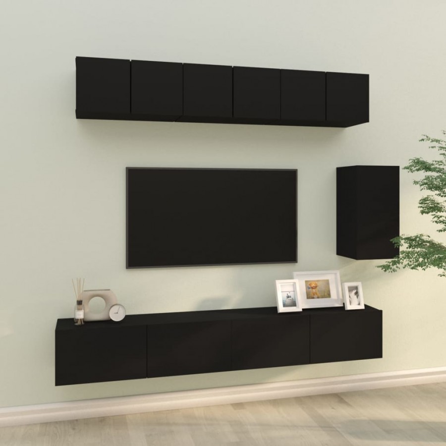 Ensemble de meubles TV 6 pcs Noir Bois d'ingénierie