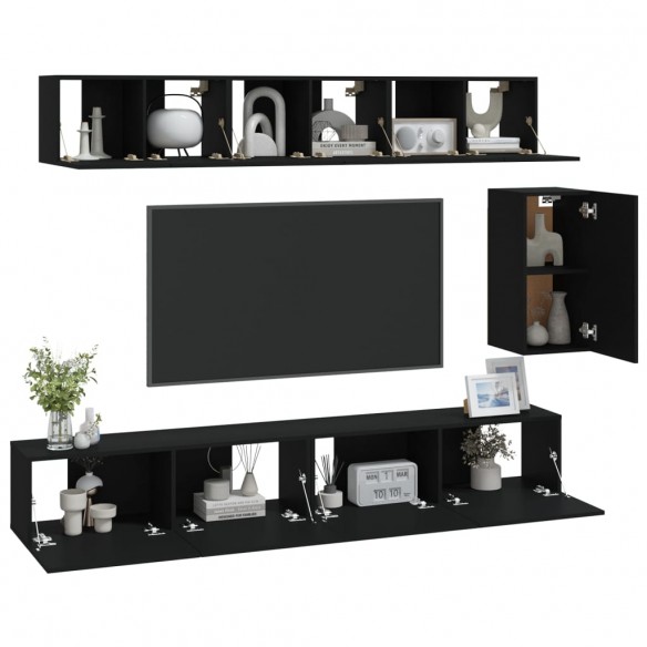 Ensemble de meubles TV 6 pcs Noir Bois d'ingénierie