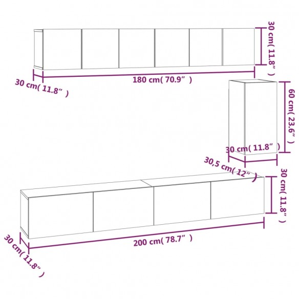 Ensemble de meubles TV 6 pcs Noir Bois d'ingénierie