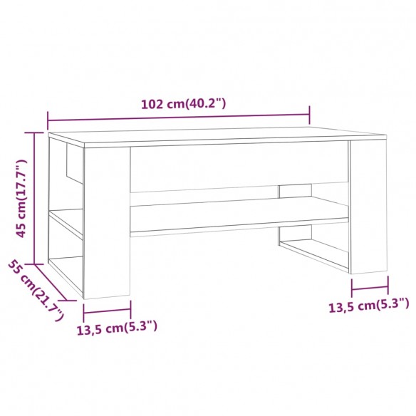 Table basse Sonoma gris 102x55x45 cm Bois d'ingénierie