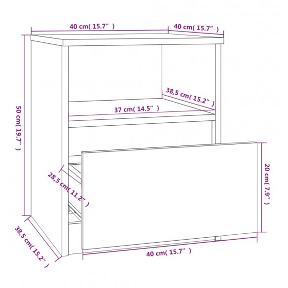 Table de chevet sonoma gris 40x40x50 cm bois d'ingénierie