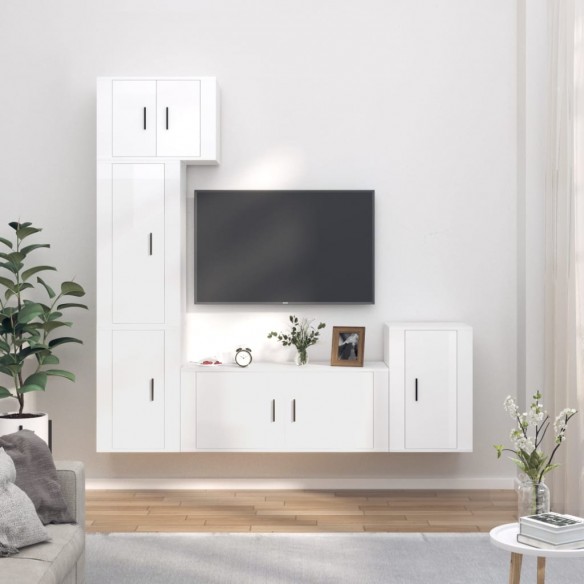 Ensemble de meubles TV 5 pcs Blanc brillant Bois d'ingénierie