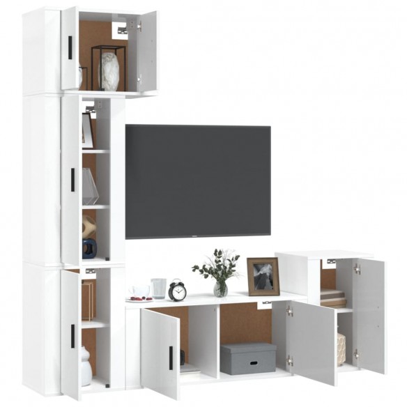 Ensemble de meubles TV 5 pcs Blanc brillant Bois d'ingénierie