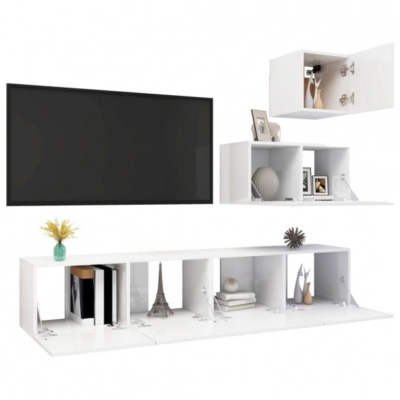 Ensemble de meuble TV 4 pcs Blanc brillant Aggloméré