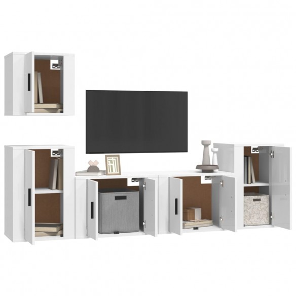 Ensemble de meubles TV 5 pcs Blanc brillant Bois d'ingénierie