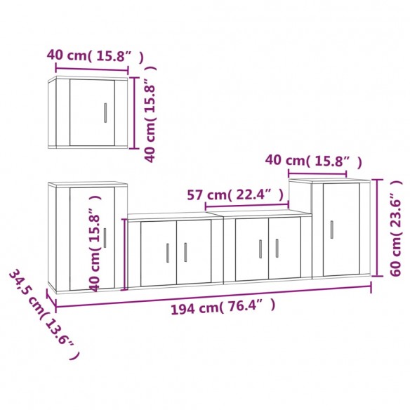 Ensemble de meubles TV 5 pcs Blanc brillant Bois d'ingénierie