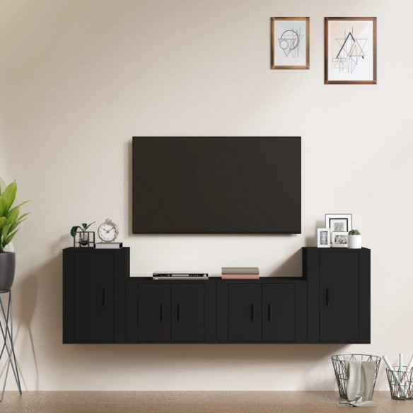 Ensemble de meubles TV 4 pcs Noir Bois d'ingénierie