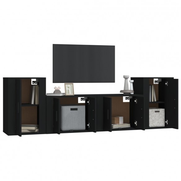 Ensemble de meubles TV 4 pcs Noir Bois d'ingénierie